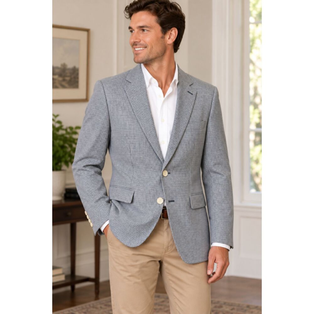Alan Flusser Men’s 42R Navy Cream Check Sport Coat Blazer
